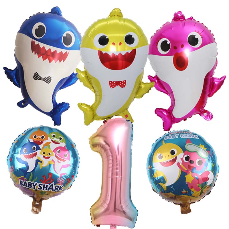 Set 6 Bong Bóng 32inch Hình Cá Mập/Sướm Dùng Để Trang Trí Tiệc Sinh Nhật Cho Bé