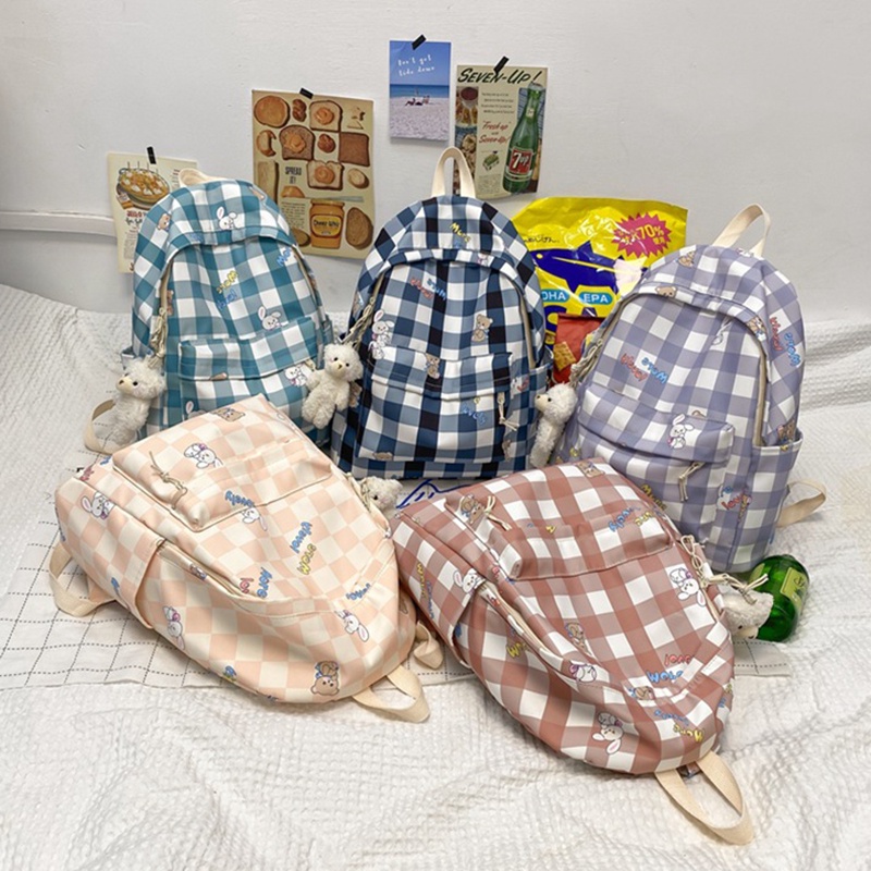 Balo IELGY size nhỏ kẻ sọc ca rô tươi tắn phong cách Hàn Quốc cho nữ