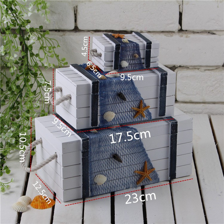 Hộp để đồ set 3 hộp size max 23cm - Decor đồ trang trí theo phong cách biển Địa Trung Hải