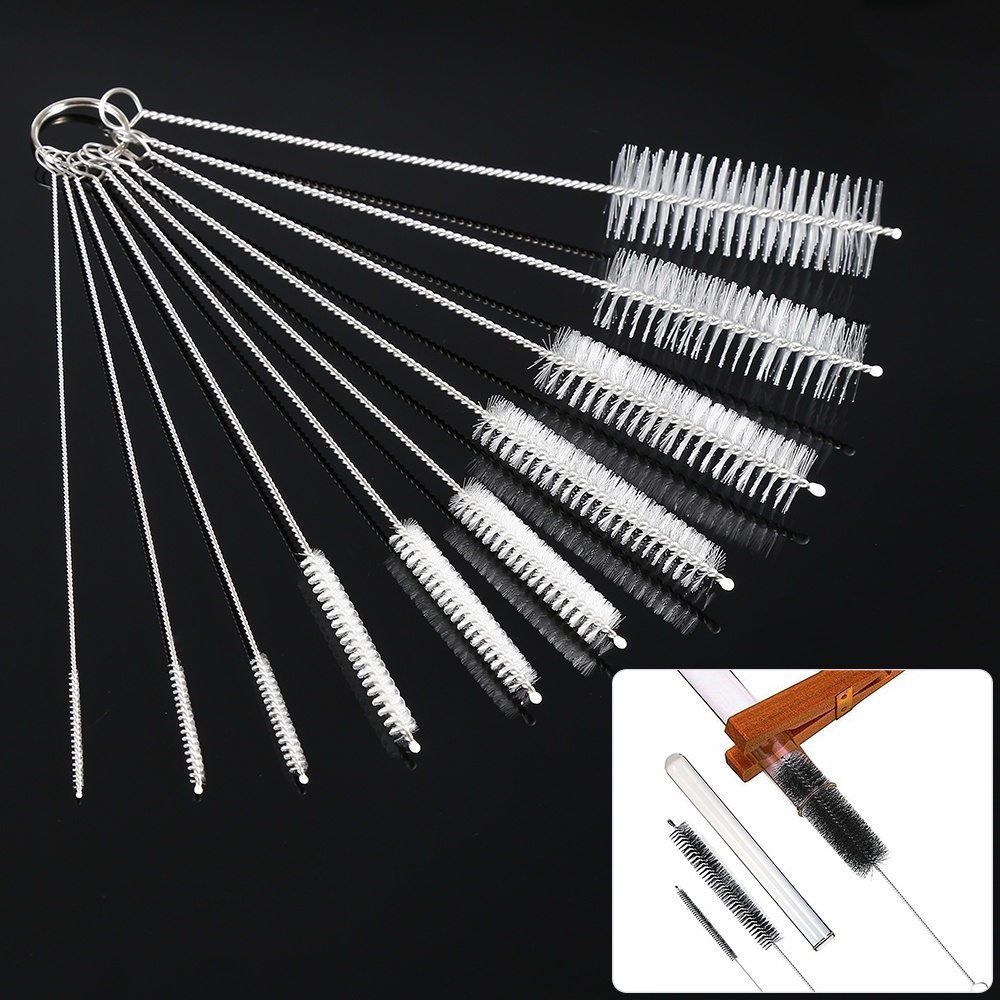 Bộ 10 cọ vệ sinh ống hút kim loại / inox / nylon thân thiện với môi trường có thể tái sử dụng