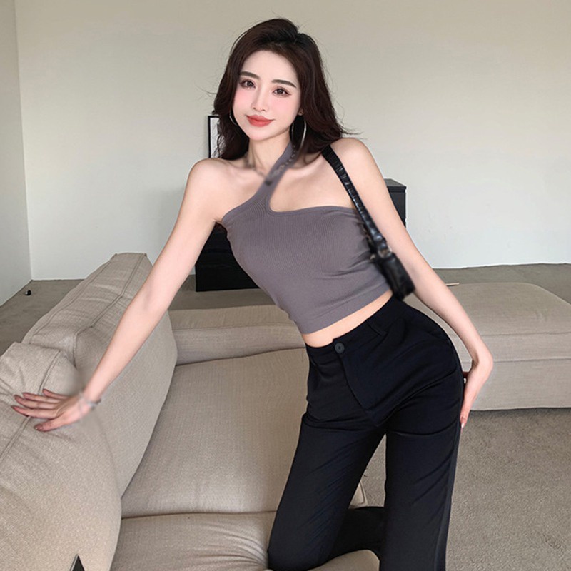 Áo Croptop Hai Dây Hở Vai Màu Sắc Trơn Có Đệm Ngực Phong Cách Hàn Quốc Dành Cho Nữ