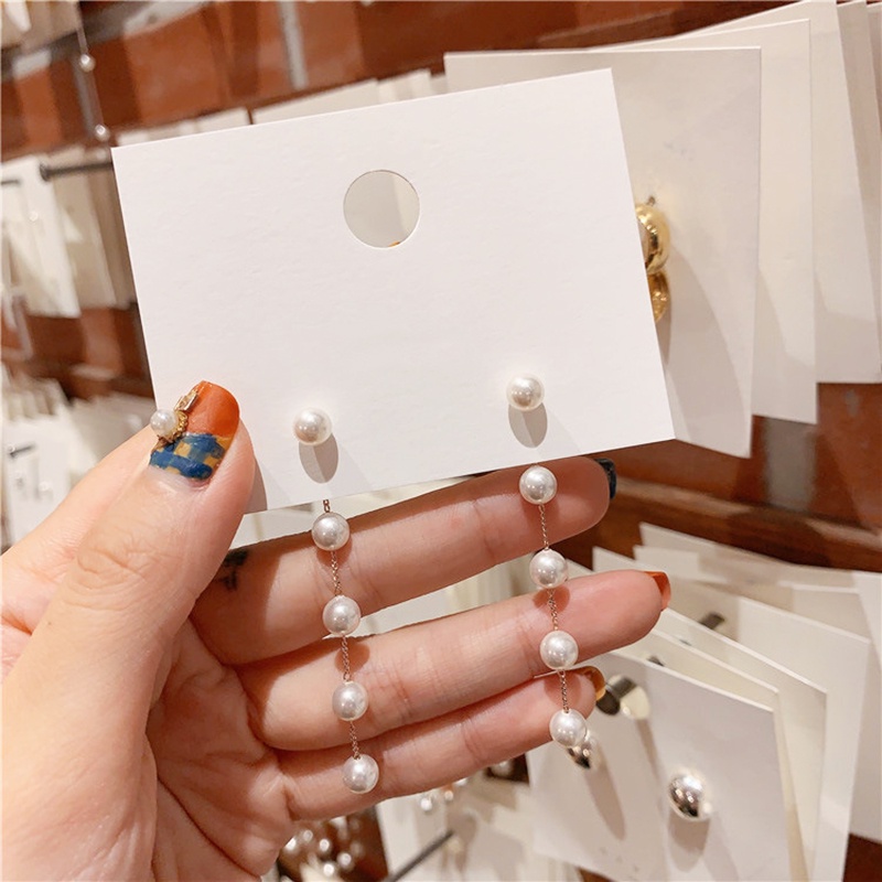 Khuyên tai dáng dài đính ngọc trai nhân tạo thời trang