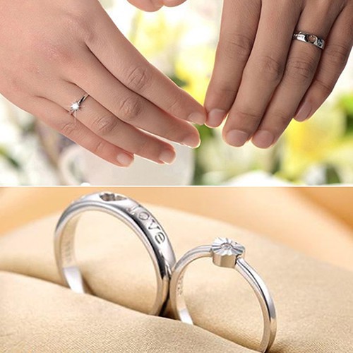 (Thanh Toán Tại Chỗ) Nhẫn Cặp Đôi Chất Liệu Zircon Hình Trái Tim Có Thể Điều Chỉnh Độ Rộng