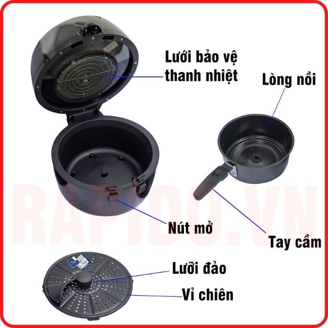 [CHÍNH HÃNG/SIÊU RẺ] Nồi Chiên Không Dầu Rapido  RAF-6.5M2 Lồng Rộng Nướng Cả Con Gà, Hàng Chính Hãng BH 12 Tháng.