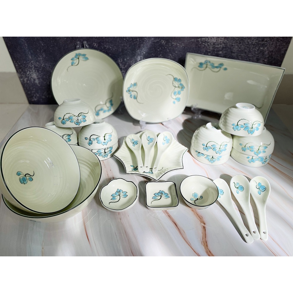 Bộ Bát Đĩa Gốm Sứ Tráng Men Bát Tràng Đẳng Cấp, Bộ Chén Bát Bát Tràng Chính Hãng