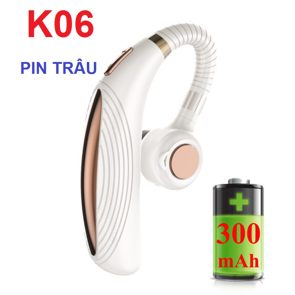 Tai nghe bluetooth Bass mạnh, Pin trâu K06 - Có nút điều chỉnh âm lượng trên tai nghe