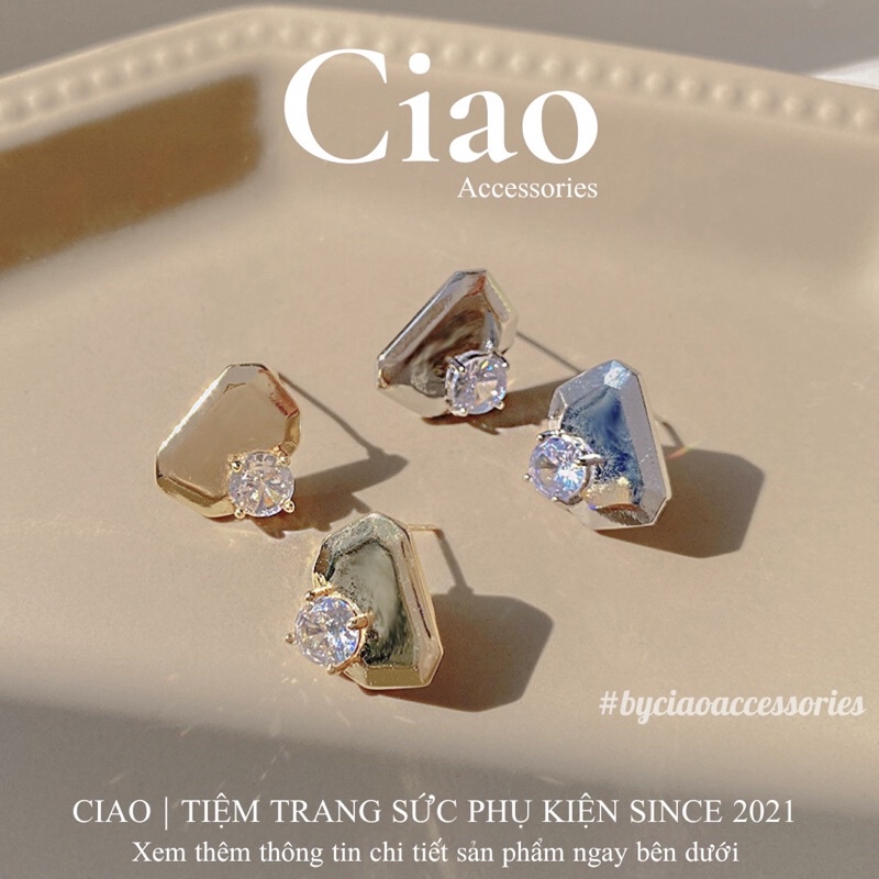[HOẢ TỐC 1H] Khuyên tai/ Bông tai mạ bạc S925 thiết kế đính đá đơn giản Aimee Ciao