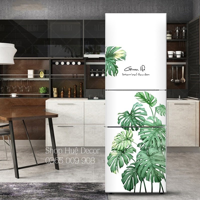 Miếng dán decal tủ lạnh lá cây nhiệt đới