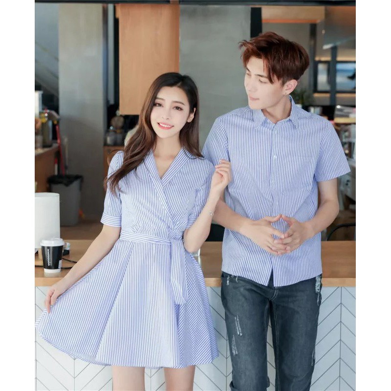 Áo đôi nam nữ thời trang dài tay thu đông - Set áo váy sơ mi đôi chất đẹp (có ảnh thật)