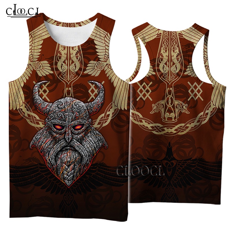 CLOOCL Áo ba lỗ xu hướng thời trang in họa tiết Viking mùa hè dành cho nam