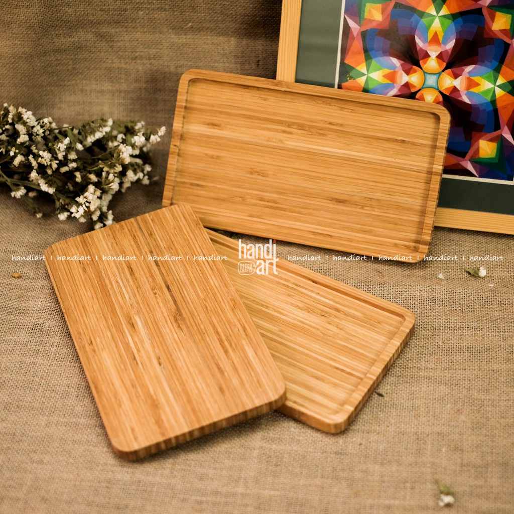 Khay gỗ tre chữ nhật - Khay gỗ tre decor - Bamboo wood tray