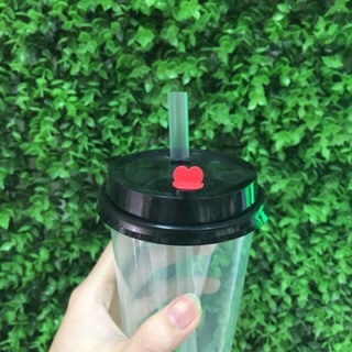 Cốc đựng trà sữa loại dày đẹp nắp đen trái tim 700ml - 500ml
