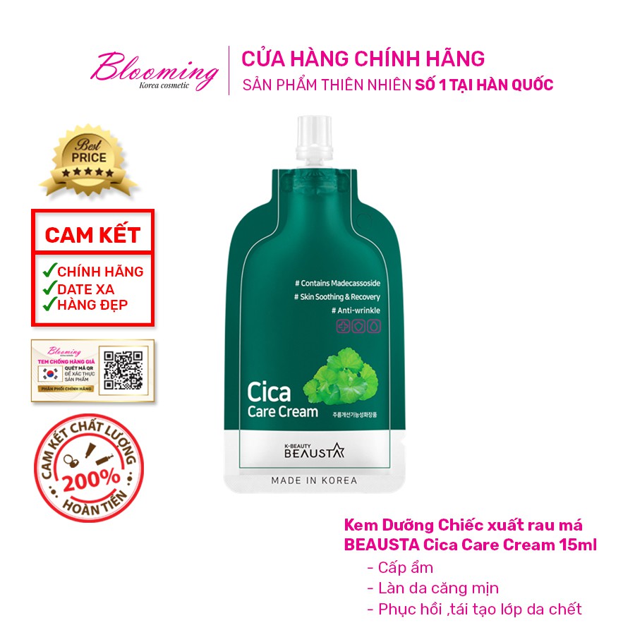 Kem Dưỡng Da Mịn Màng BEAUSTA Cica Care Cream Chiết Xuất Từ Rau Má Dưỡng Ẩm Không Gây Dị Ứng 15ml