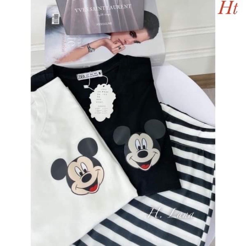 Bộ áo logo chuột quần kẻ H2B587