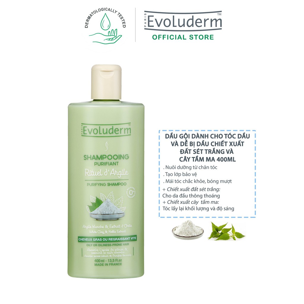 Dầu gội dành cho tóc dầu và dễ bị dầu Shampooing Purifiant Rituel D'argile Evoluderm 400ml - 17311