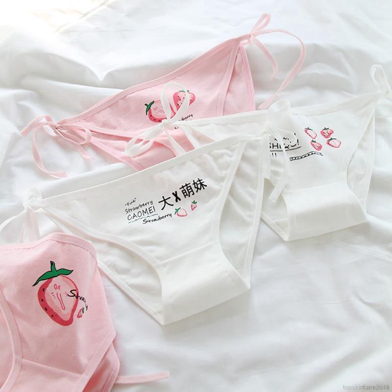 Quần Lót Cotton In Hình Trái Dâu Thời Trang Cho Nữ