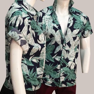 Sơ mi hawaii lá bạc-lông vũ