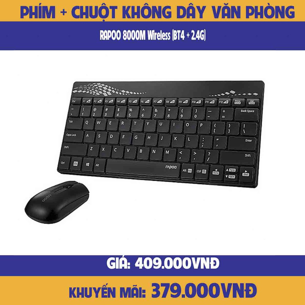 COMBO Bàn phím và Chuột không dây RAPOO 8000M Wireless (BT4 + 2.4G)