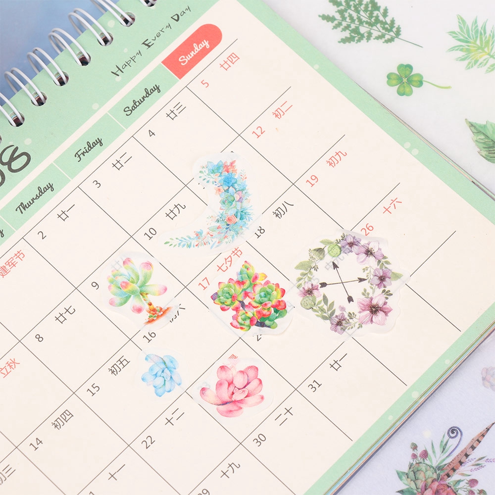 Set 6 tờ sticker giấy hình sen đá xương rồng trang trí DIY