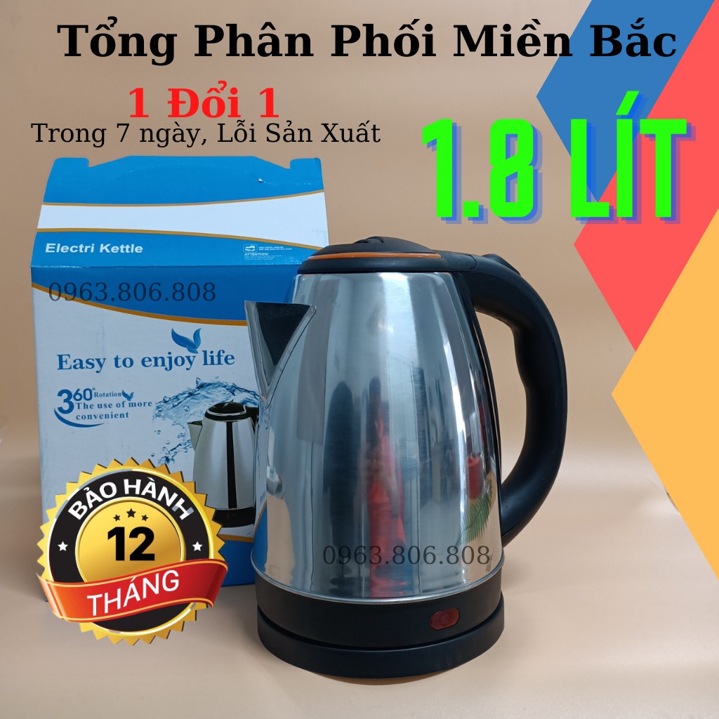 ( Thanh Lý Mới ) Ấm Siêu Tốc Đun Nước Mini - Bình Siêu Tốc iNox 1.8L- Tự Ngắt- Giá Rẻ- BH 12 Tháng