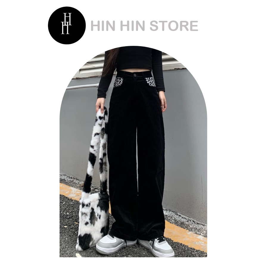 Quần gân nhung túi beo form lưng cao tôn dáng HQD48 - Hỉn Hỉn Store