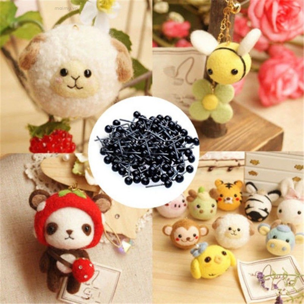 Set 100 Mắt Kính 2 / 3 / 4mm Hình Gấu Bông Mắt Đen