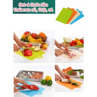 Set 4 thớt nhựa dẻo inomata - thái rau củ , thịt, cá, trái cây - made in japan - kbn 07906