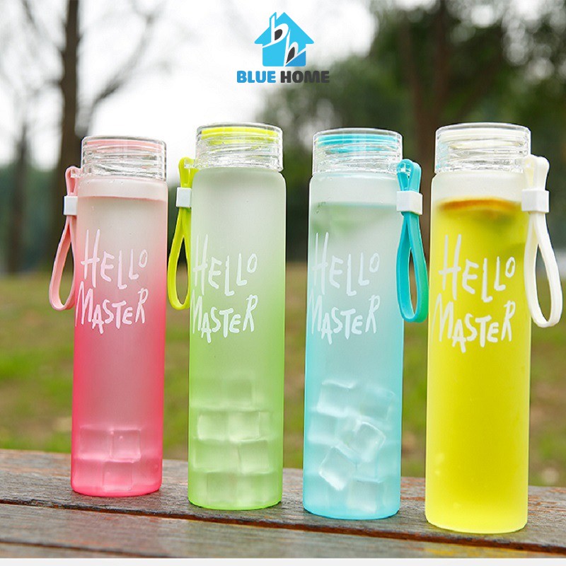 Bình Nước Thủy Tinh Hello Master 400ML Có Quai Đeo Tiện Lợi