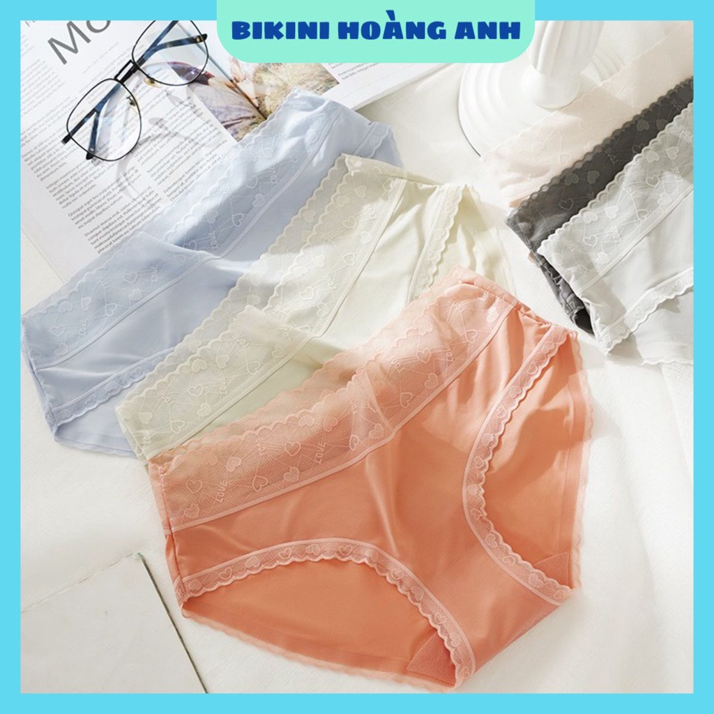 Quần Lót Nữ Lụa Băng - Quần Chip Nữ Mềm Phối Cạp Ren Tim Mềm Mại gợi cảm tôn dáng sexy - có bigsize mã 004