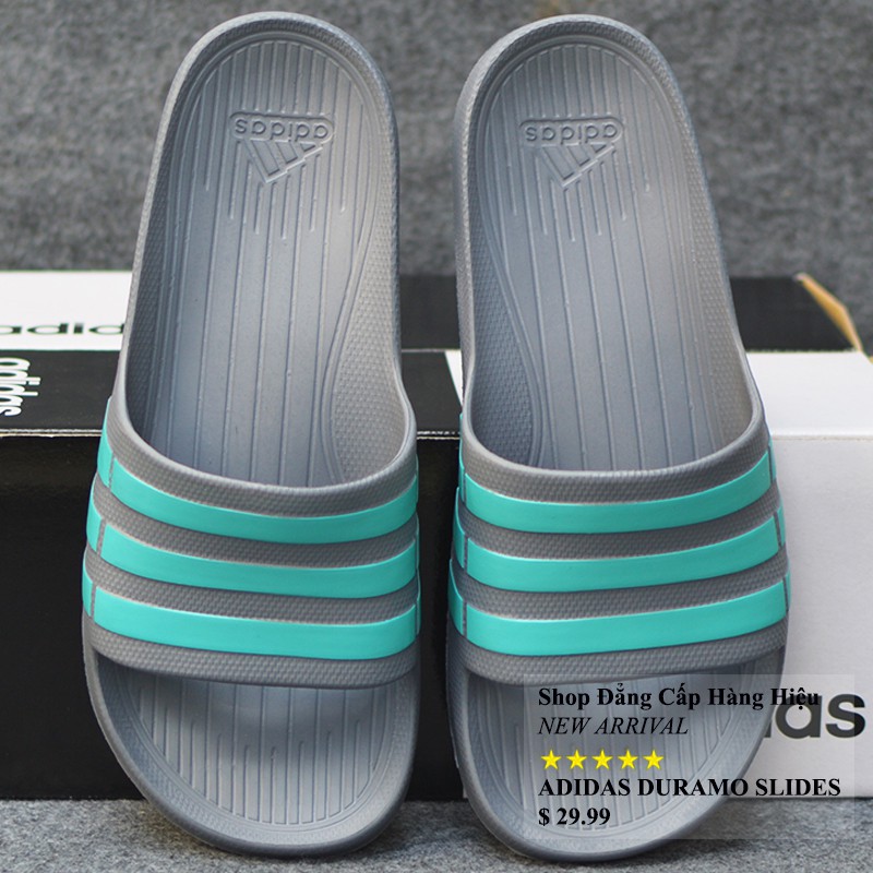 Dép Adidas Duramo chính hãng màu xám sọc xanh ngọc