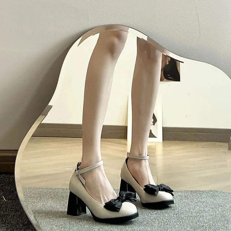 Giày Cao Gót Da Đế Dày Cài Khóa Đính Nơ Phong Cách Pháp Thời Trang Xuân Hè Dành Cho Nữ 2022