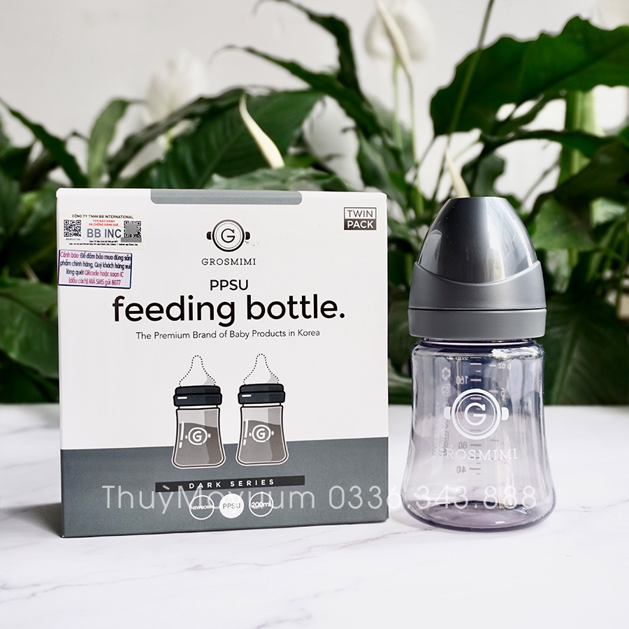 Bình sữa Grosmimi Đen 200ml/300ml Hàn quốc