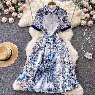 [ORDER] ĐẦM SƠMI TAY NGẮN HOẠ TIẾT RETRO