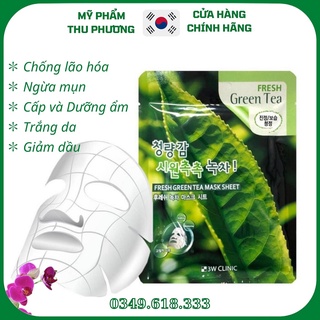 Mặt Nạ Trà Xanh Dương Da Thiên Nhiên Mỹ Phẩm Hàn Quốc Chăm Sóc Da Chính Hãng 3W Clinic Fresh Green Tea Mask Sheet