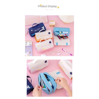 Túi đựng bút bằng vải Canvas nắp lật cỡ lớn đa năng in hình phi hành gia dễ thương cho học sinh