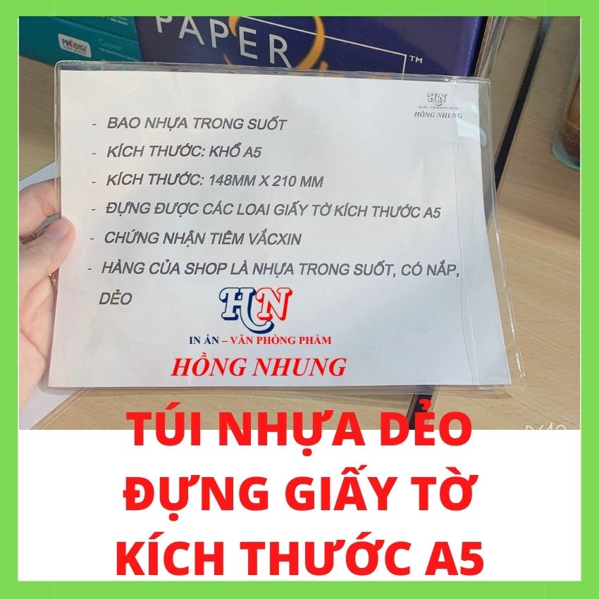 . [ HCM] Túi Nhựa Dẻo Đựng Giấy Tờ Kích Thước A5, Nhựa Trong Suốt, Dẻo, Có Nắp