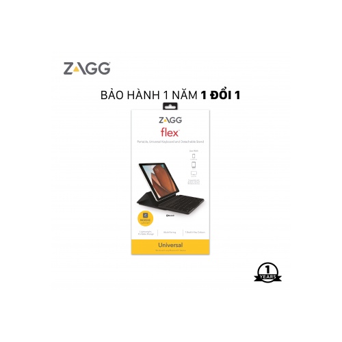 Bàn phím ZAGG 7 màu Backlit Keyboard - Fabric Stand Flex [CHÍNH HÃNG PHÂN PHỐI VN, BẢO HÀNH 12 THÁNG]