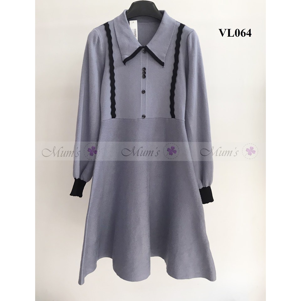 ĐẦM BẦU  FREESHIP  Váy len cổ đức viền đen dáng xòe