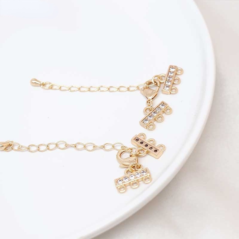 Phụ Kiện Móc Gài Dây Chuyền/ Vòng Tay Thủ Công Ba Mặt Đá Zircon Mạ Vàng 14K diy