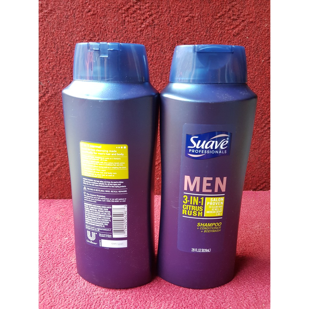 Dầu tắm, gội, xả Suave Men 3 in 1 828ml