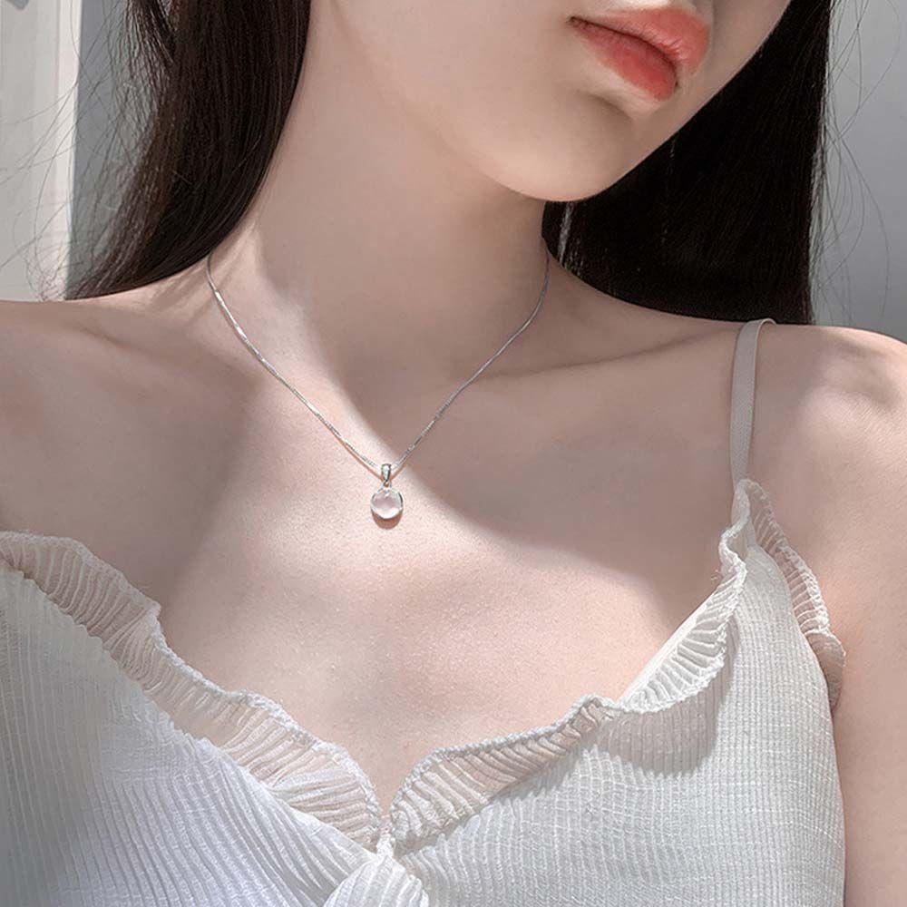 BACK2LIFE Vòng Cổ Choker Bằng Đồng Mặt Đính Đá Chalcedony Màu Trắng Phong Cách Hàn Quốc Thời Trang Cho Nữ