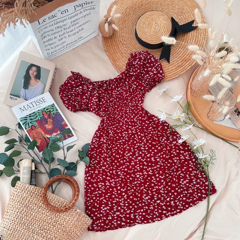 ĐẦM HOA ĐỎ VIỀN BÈO THẮT NƠ Kt