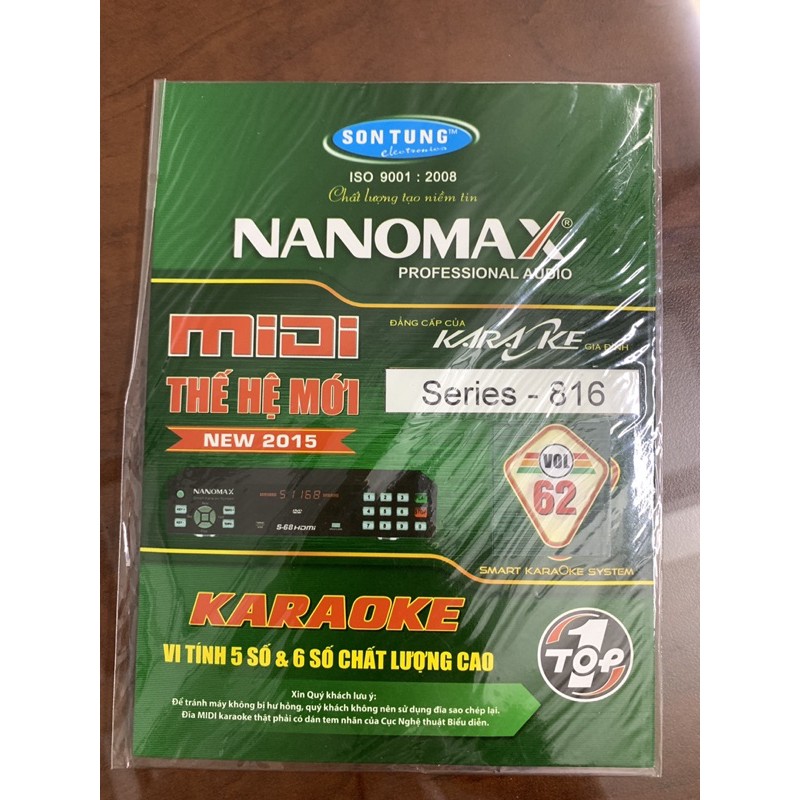 Đĩa Karaoke và lits bài hát Nanomax vol 62