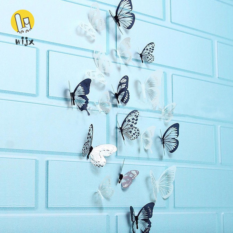 18 con bướm 3D đen trắng dùng trang trí nhà cửa