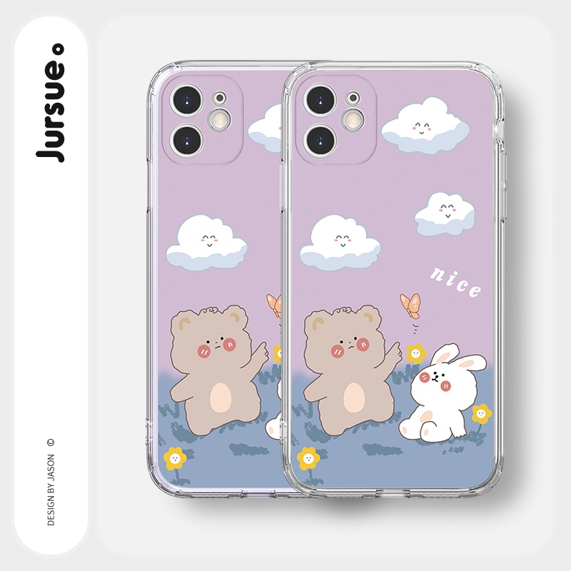 Ốp lưng JURSUE viền vuông hoạt hình dễ thương đẹp cho iPhone 13 12 11 Pro Max SE 2020 X XR XS ip 8 7 6 6S Plus kute Y43