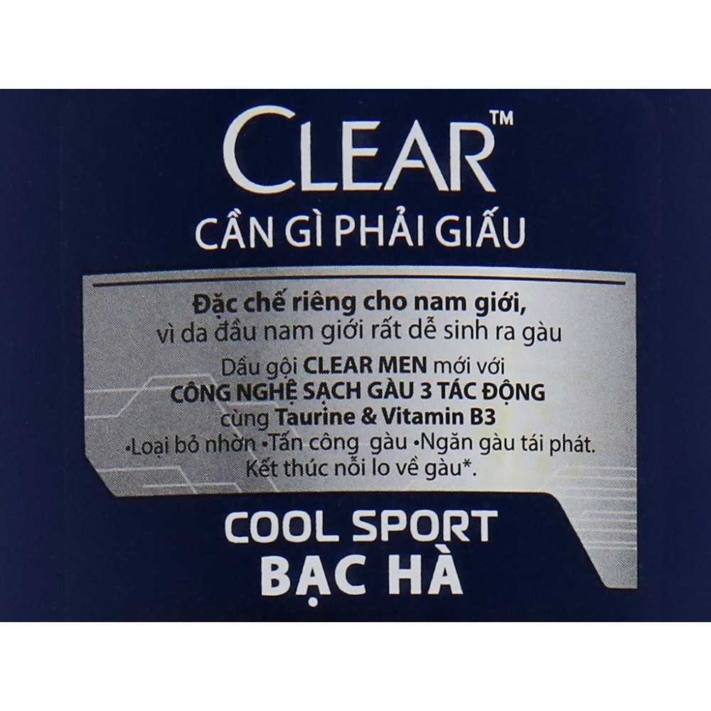 Dầu Gội Đầu Sạch Gàu Clear Men 370g Cool Sport Bạc Hà Chính Hãng.