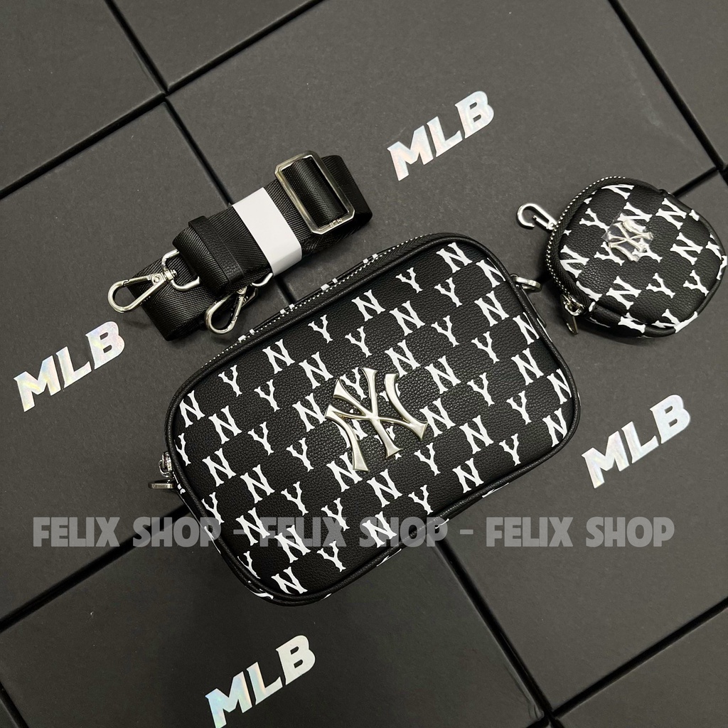 ✅ [ FELIX CHUẨN 1:1 + VIDEO ] TÚI ĐEO CHÉO DA MLB CLASSIC MONOGRAM PU EMBOSS MINI CROSS BAG 3ACRS092N-50BKS| CÓ SẴN HÀNG