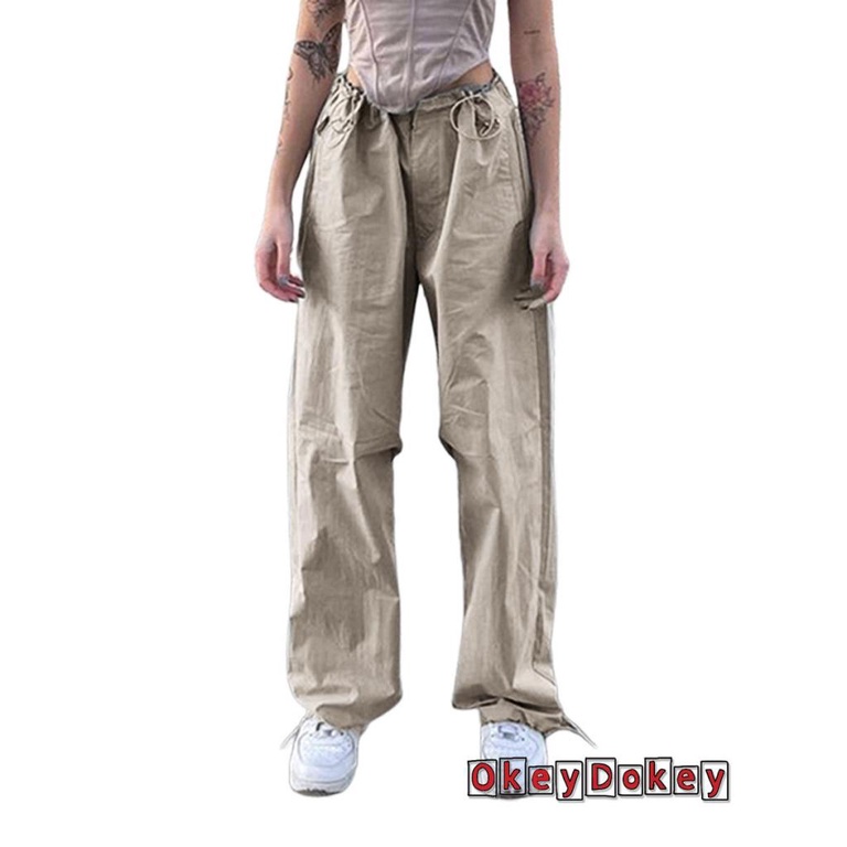 Quần Dài Nữ ODokey-Y2K Lưng Vừa Màu Trơn Có Túi Dây Rút Thời Trang