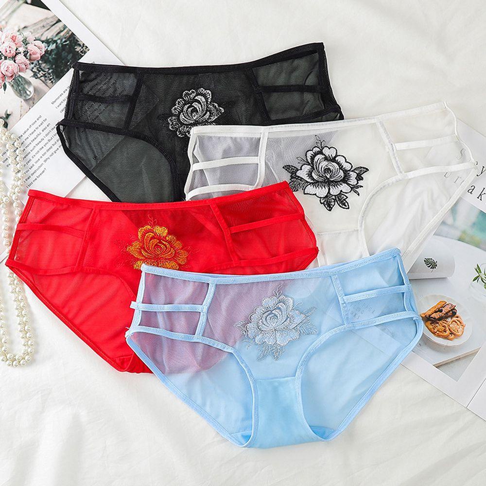 Quần Lót Lưng Thấp Trong Suốt Thêu Họa Tiết Xinh Xắn Cho Nữ