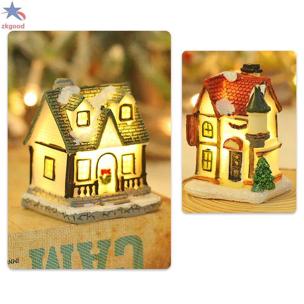 Đồ trang trí Ngôi Nhà Tuyết Dạ Quang Bằng Nhựa Resin Gọn Nhẹ Để Bàn Trang Trí Giáng Sinh